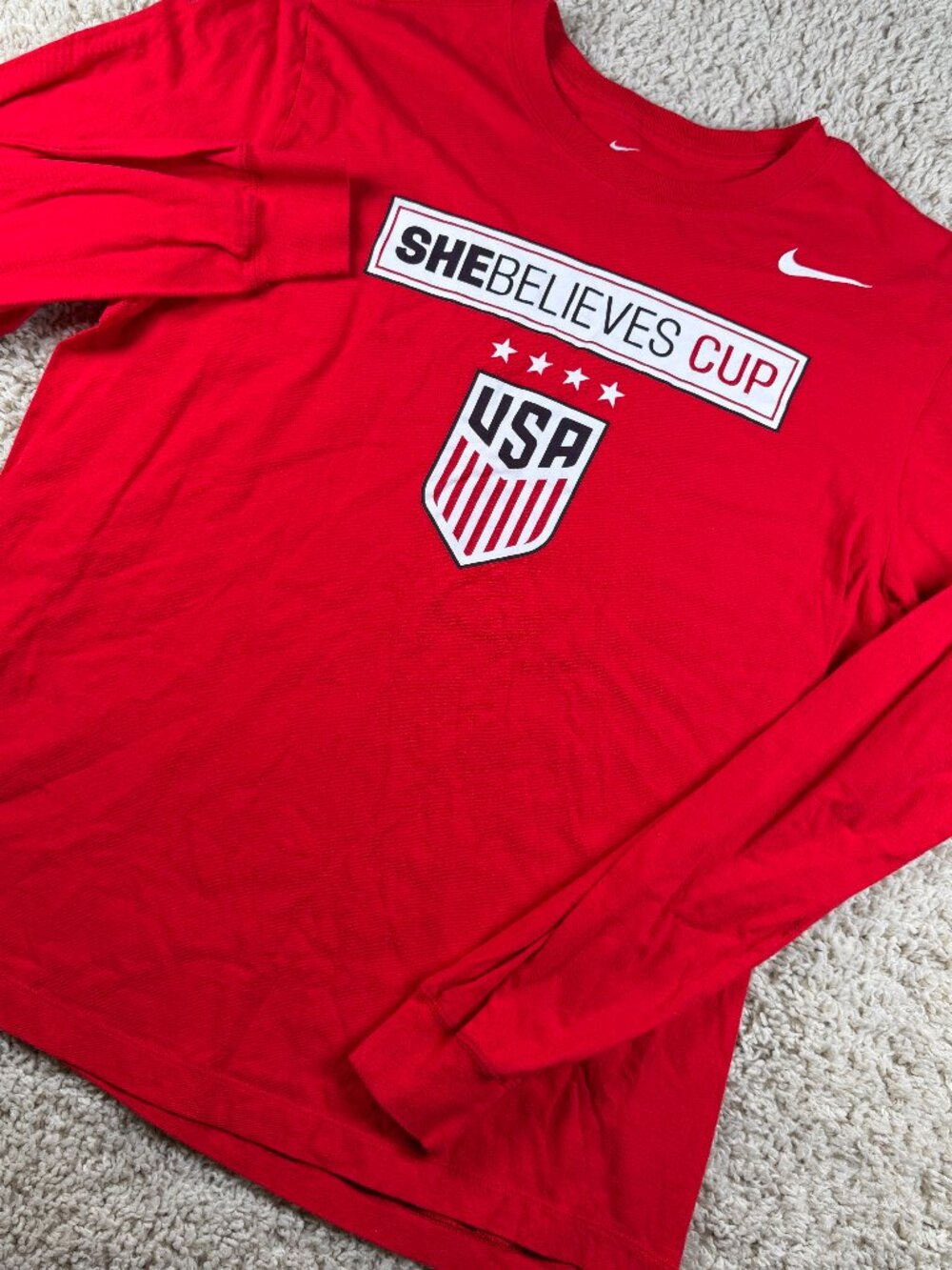 Nike USA SheBelieves Cup USWNT Red Long Sleeve Soccer Tee Women's Size L